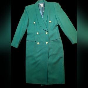 Talbots Vintage 100% Wool Green Double-Breasted Trench Coat Sizr Medium
